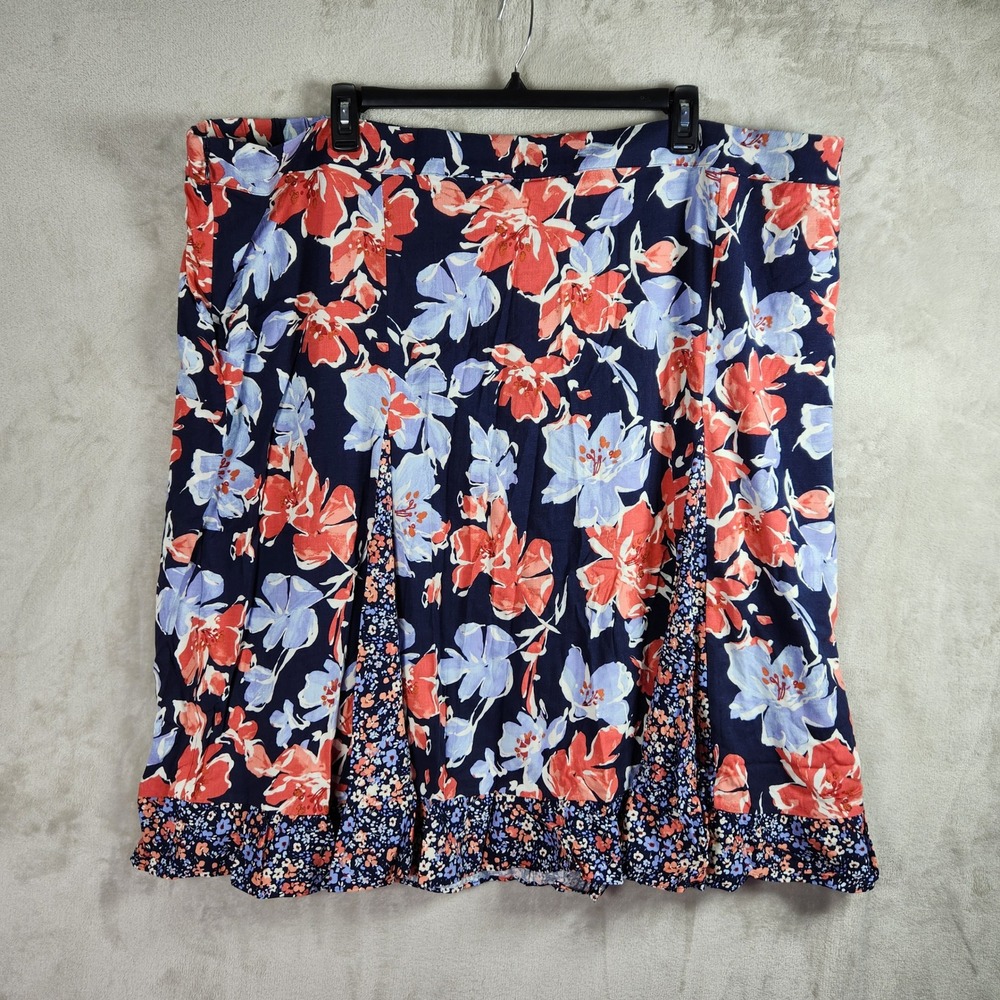 Isaac Mizrahi Live Midi Skirt Womens 32 Dark Navy Stretch Woven Floral A607886